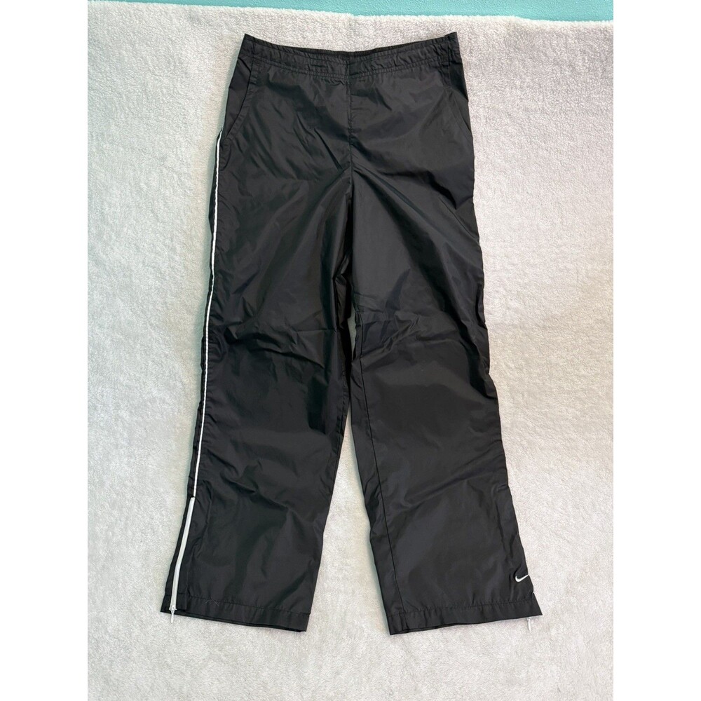 Vintage Nike Track Pants Boys XL Black Windbreaker Ankle Zip Warmup Running 90s